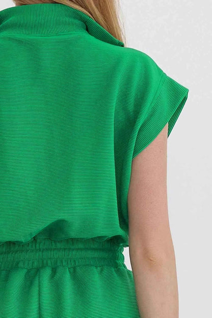 Drawstring Waist Half Zip Romper