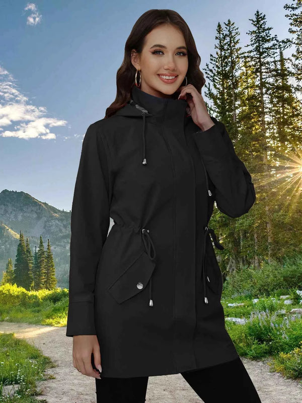 Drawstring Snap-Down Trench Coat