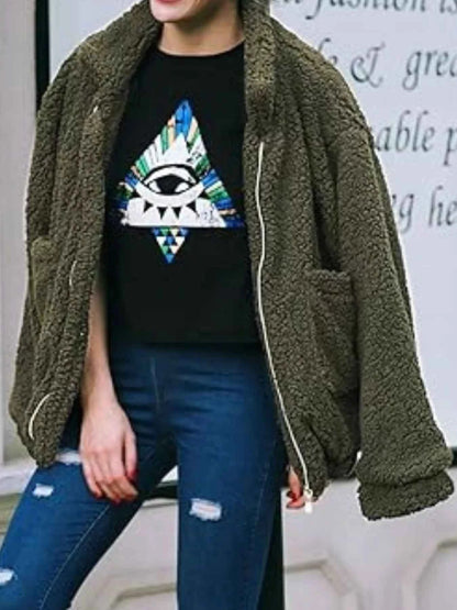 Full Size Plus Size Fleece Zip Up Jacket for Cozy Comfort