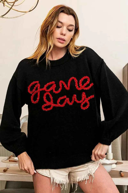 BiBi Game Day Metallic Letter Sweater for Stylish Sports Fans