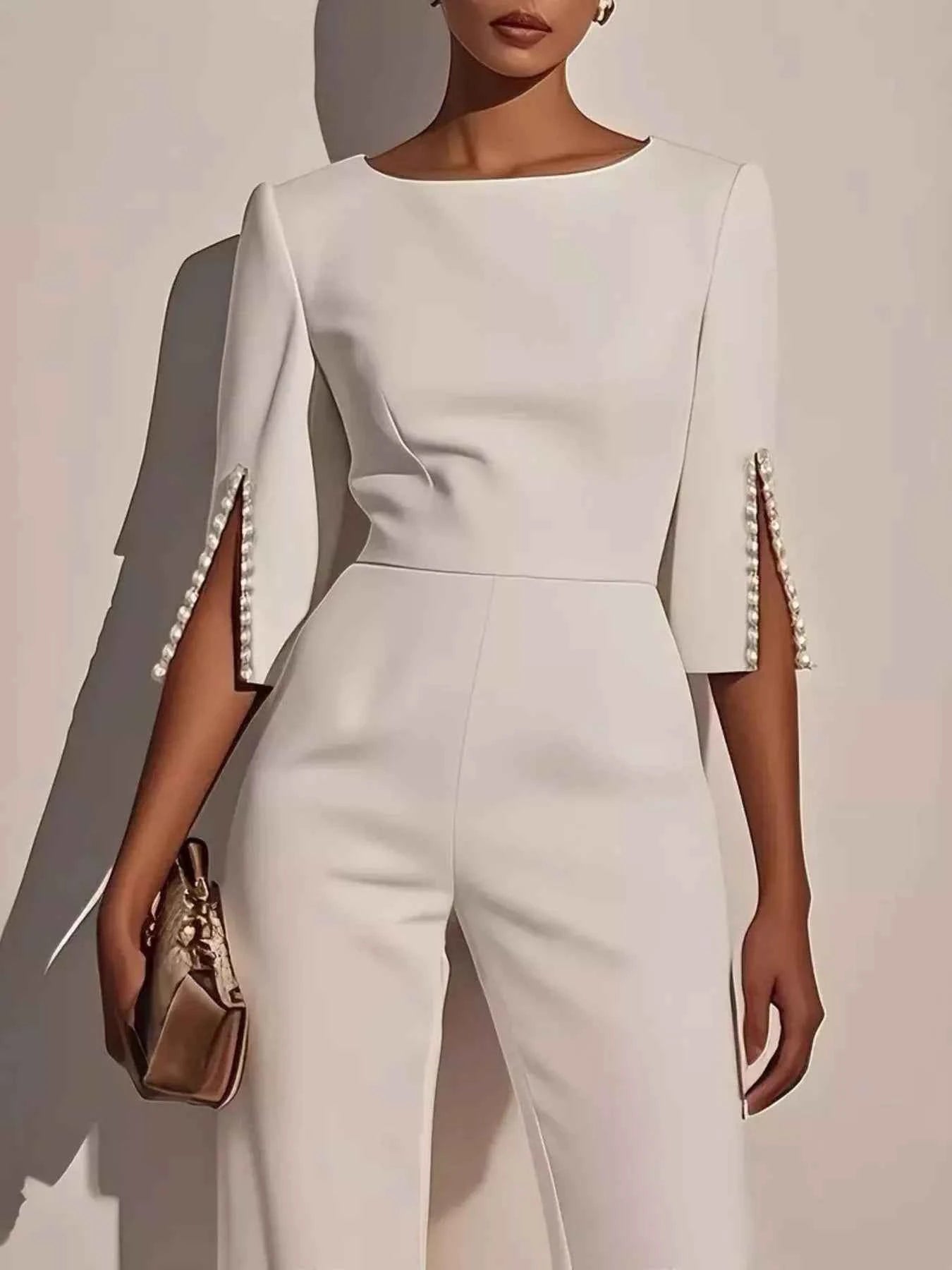 Wide-Leg Jumpsuit with Slit Sleeve