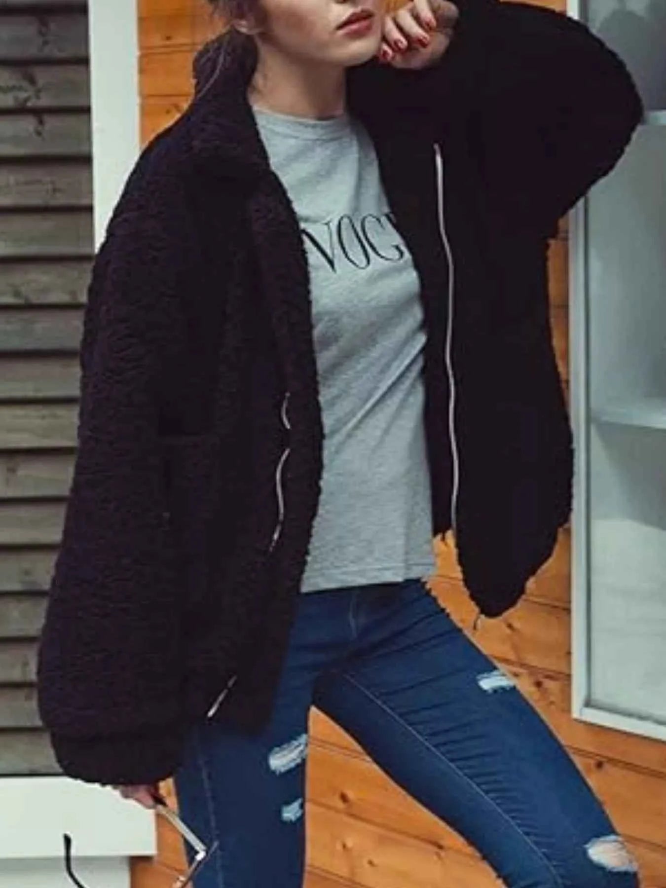 Full Size Plus Size Fleece Zip Up Jacket for Cozy Comfort