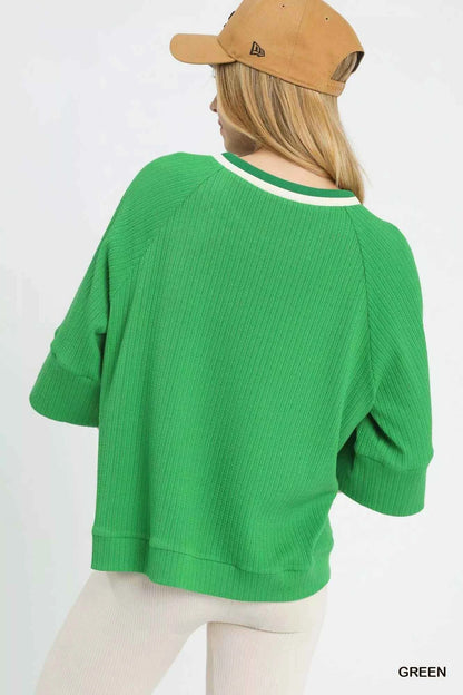 Umgee Ribbed Knit Top with Contrast Trim