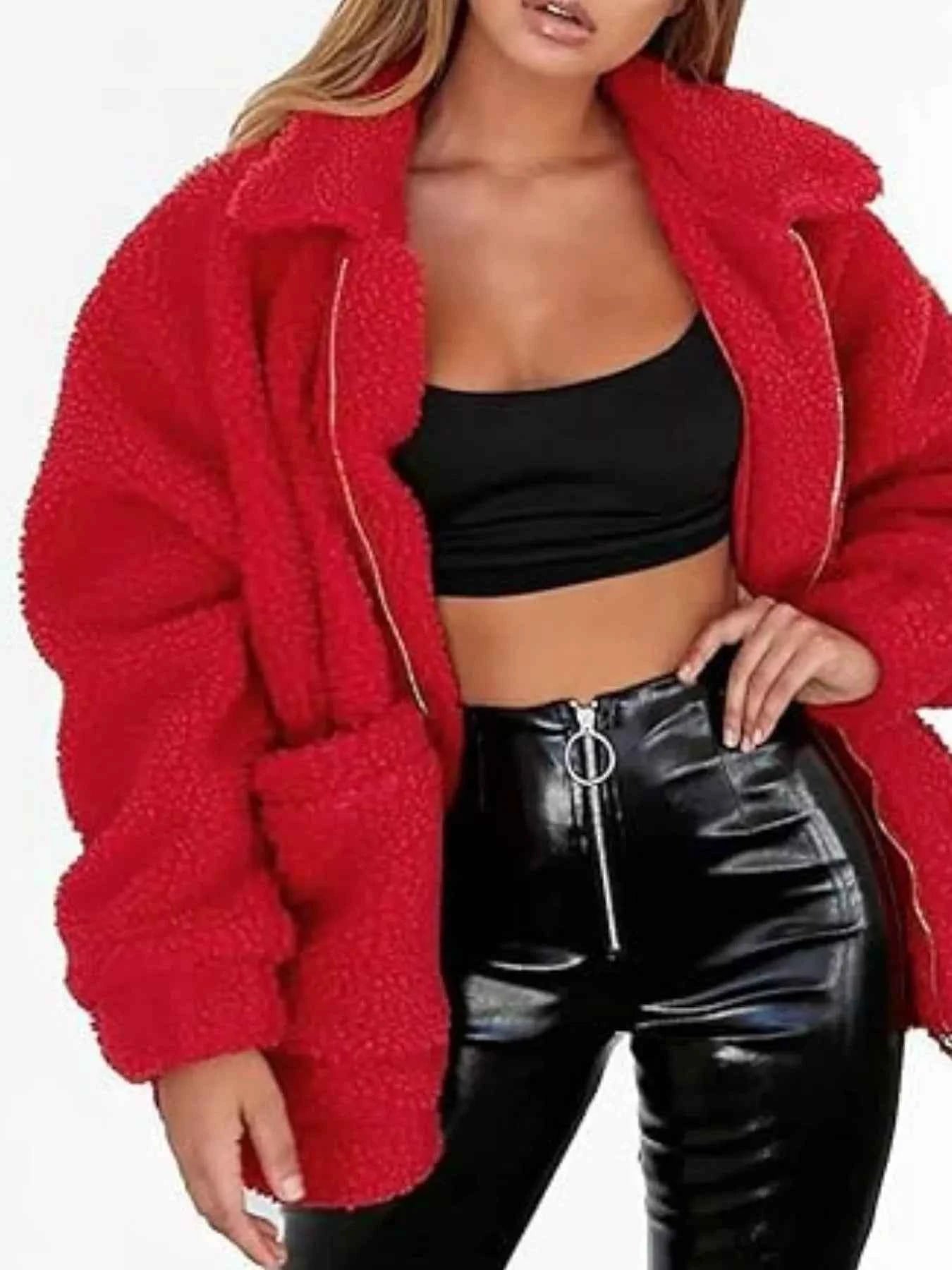 Full Size Plus Size Fleece Zip Up Jacket for Cozy Comfort
