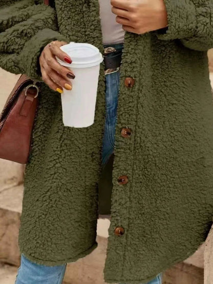Full Size Fuzzy Fleece Longline Coat Plus Size