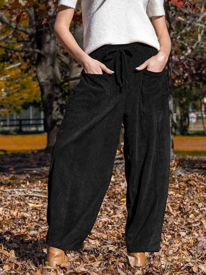 Casual Corduroy Wide Leg Pants with Pockets
