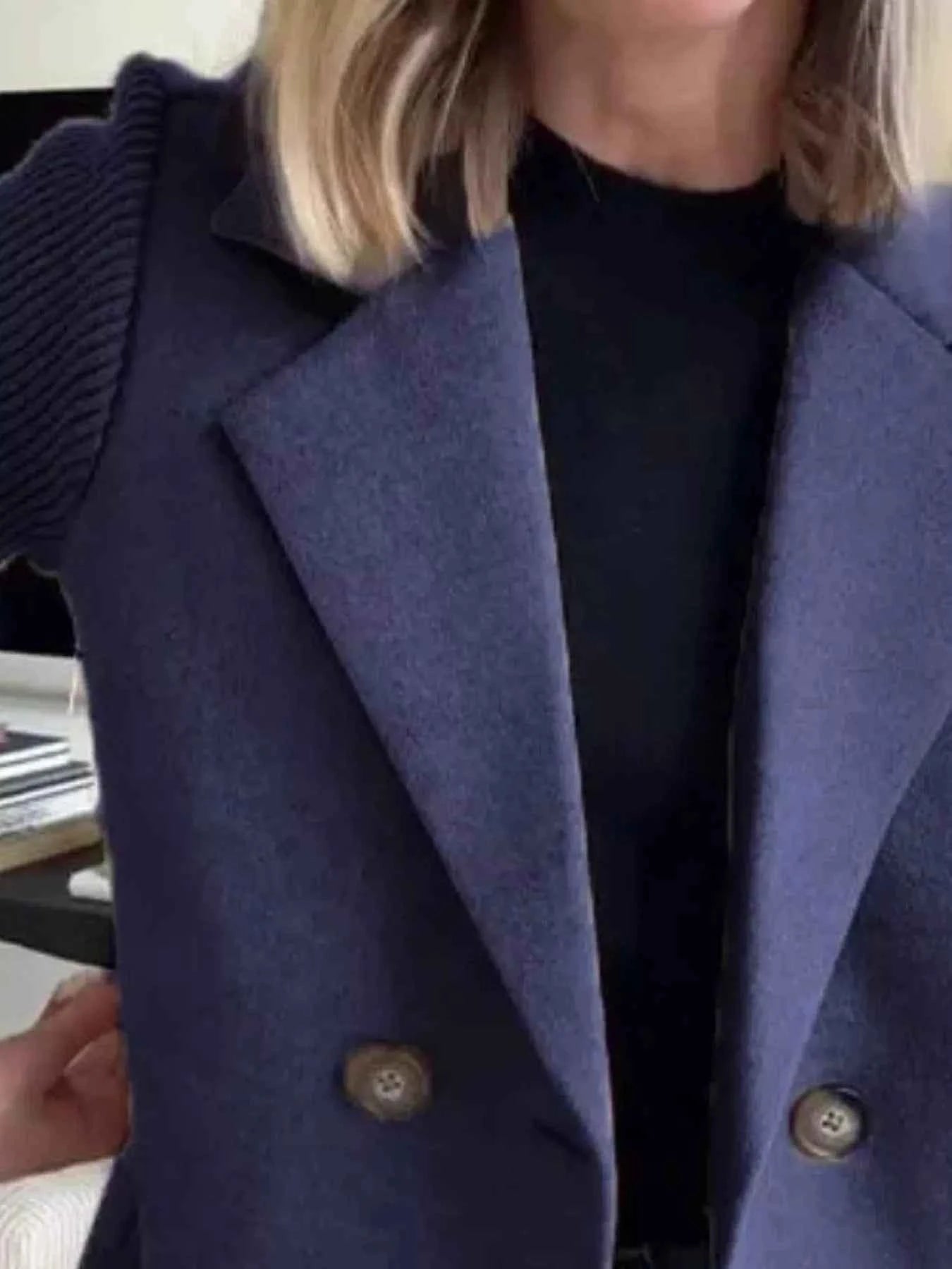 Full Size Knit Sleeve Double-Breasted Outerwear Plus Size