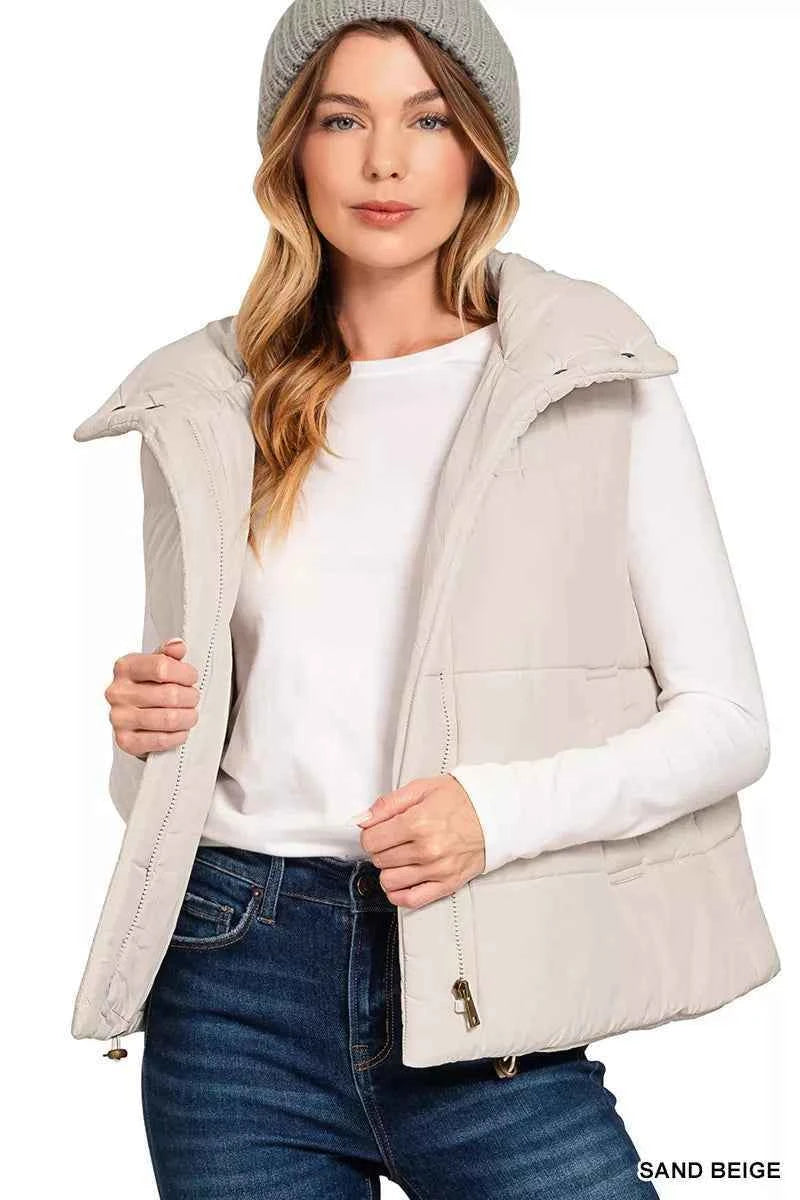 Zenana High Neck Zip-Up Vest Coat