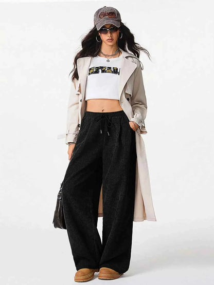Relaxed Fit Corduroy Pants with Drawstring