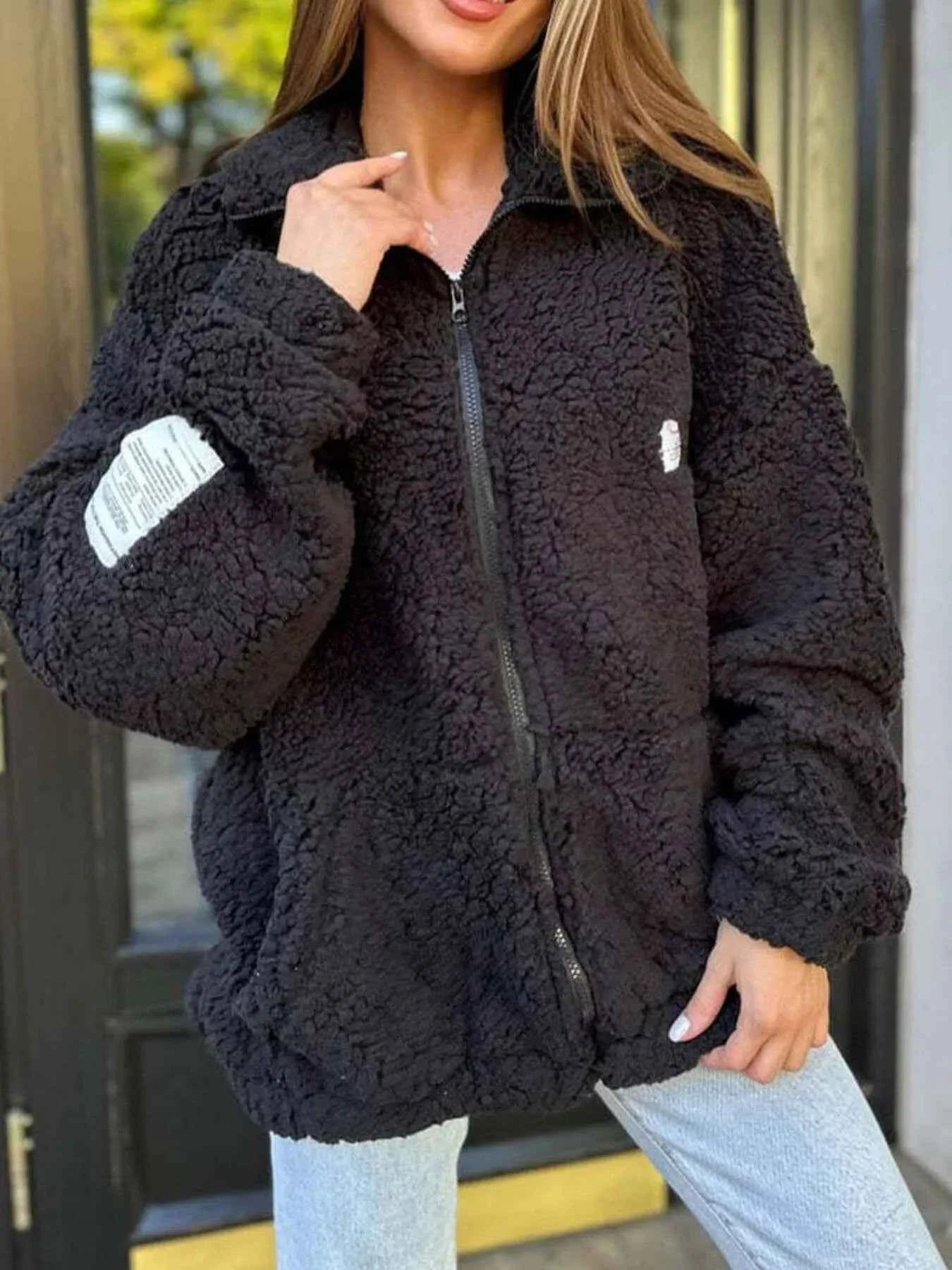 Full Size Plus Size Sherpa Fleece Jacket - Zip-Up Comfort