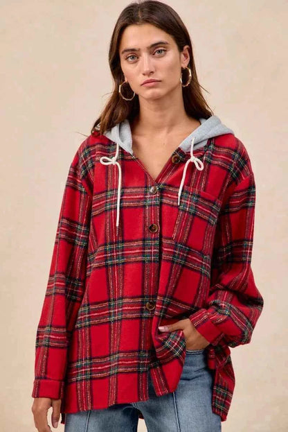 BiBi Brushed Plaid Hooded Jacket