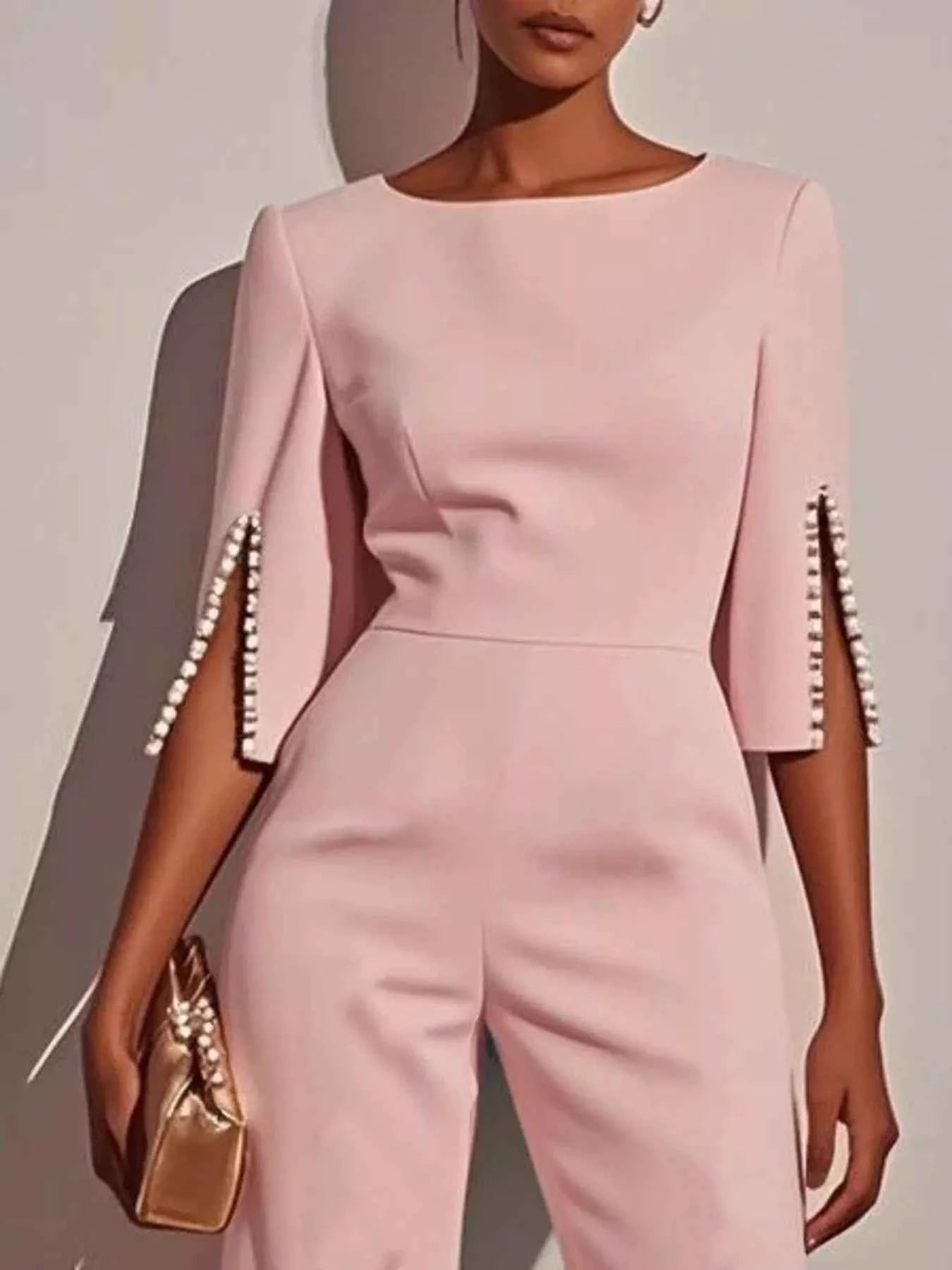 Wide-Leg Jumpsuit with Slit Sleeve