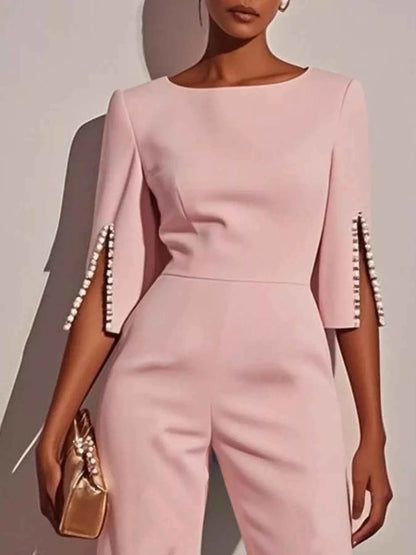 Wide-Leg Jumpsuit with Slit Sleeve