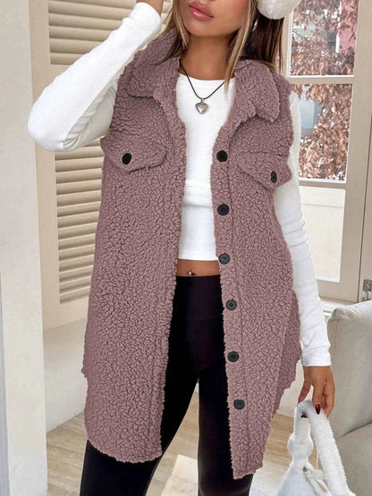 Button-Down Sherpa Fleece Vest Coat