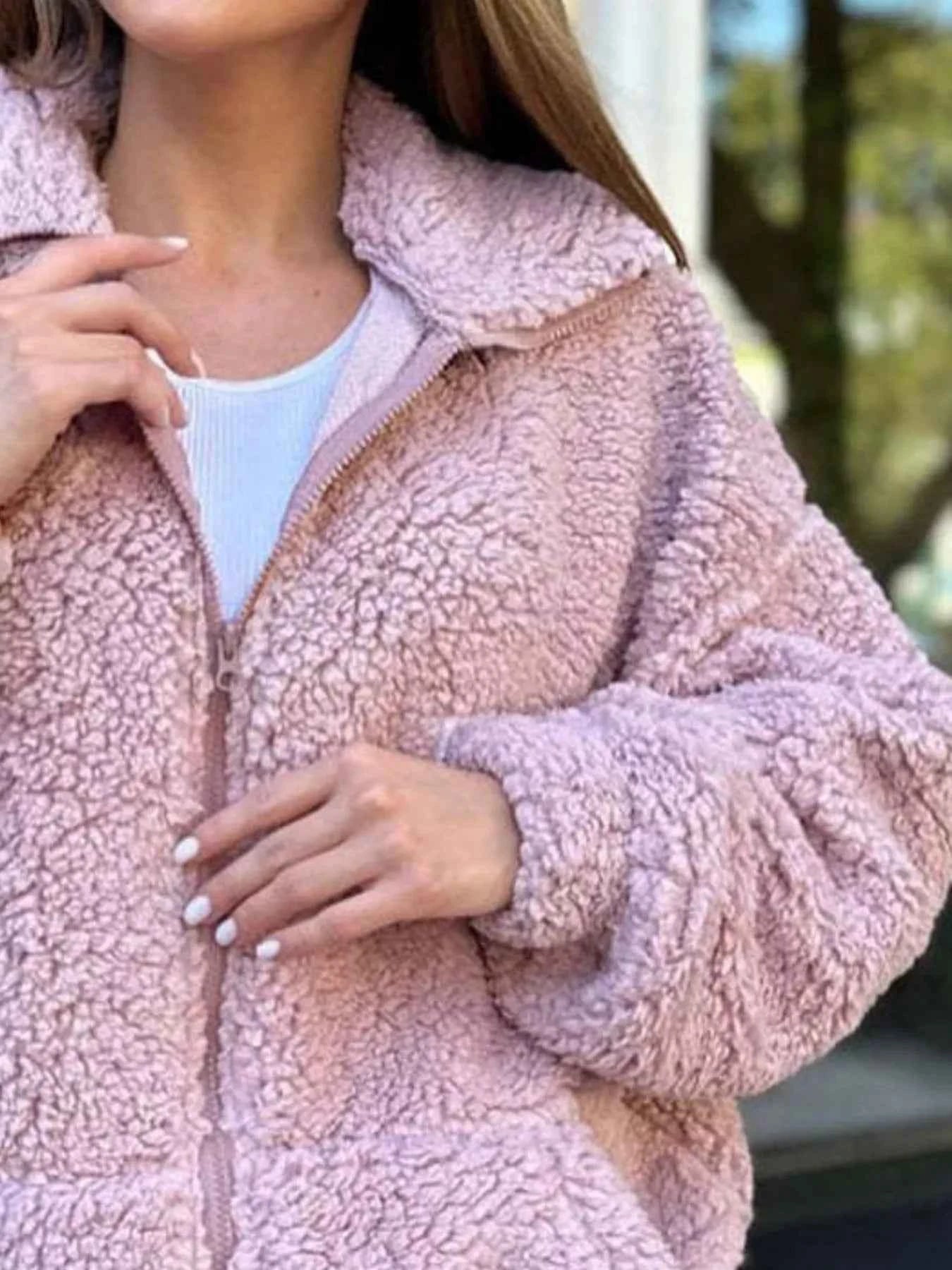 Full Size Plus Size Sherpa Fleece Jacket - Zip-Up Comfort