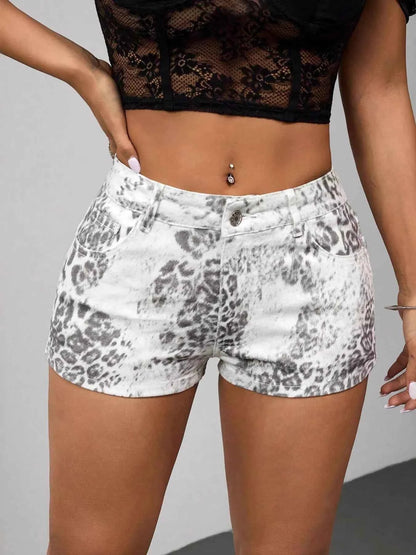 Leopard Print Denim Shorts