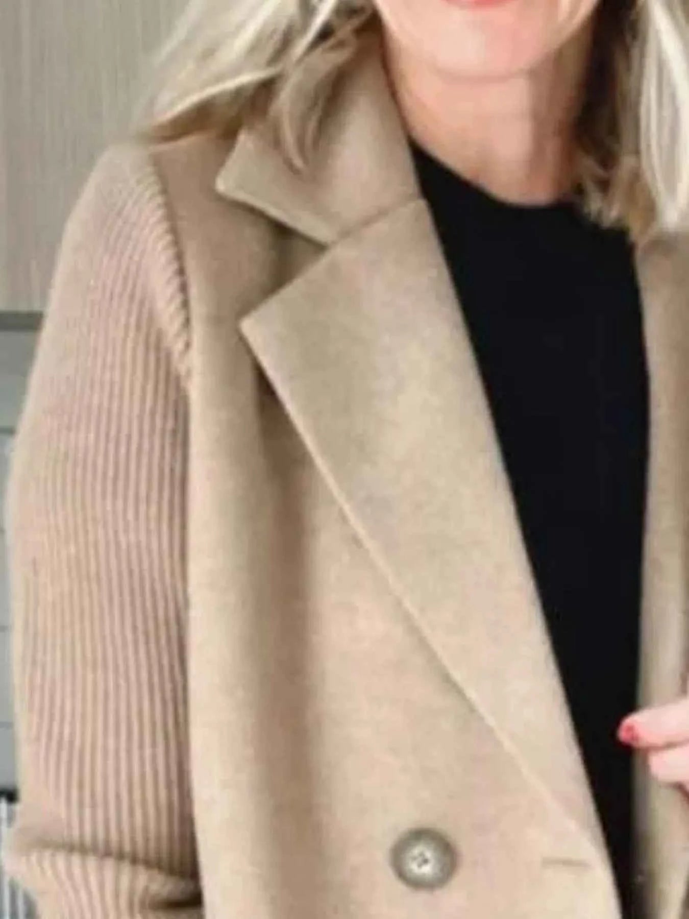 Full Size Knit Sleeve Double-Breasted Outerwear Plus Size