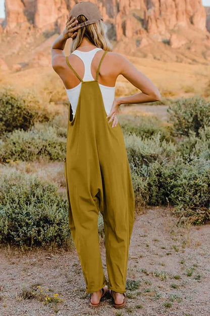 Double Take Full Size V-Neck Sleeveless Jumpsuit with Pockets