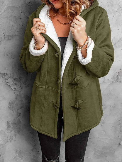 Full Size Cozy Sherpa Lined Toggle Coat with Hood Plus Size