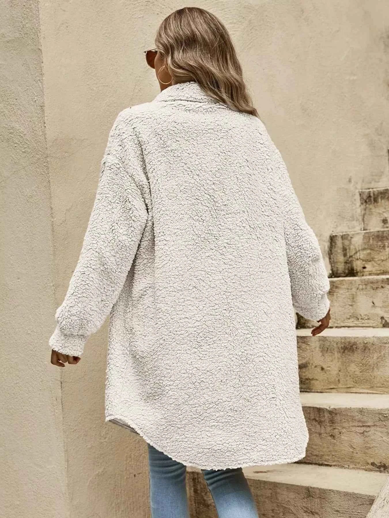 Full Size Fuzzy Fleece Longline Coat Plus Size