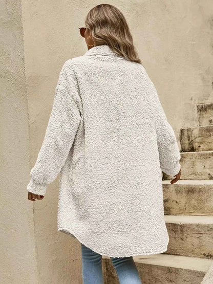 Full Size Fuzzy Fleece Longline Coat Plus Size