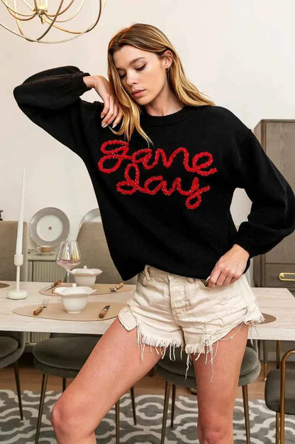 BiBi Game Day Metallic Letter Sweater for Stylish Sports Fans