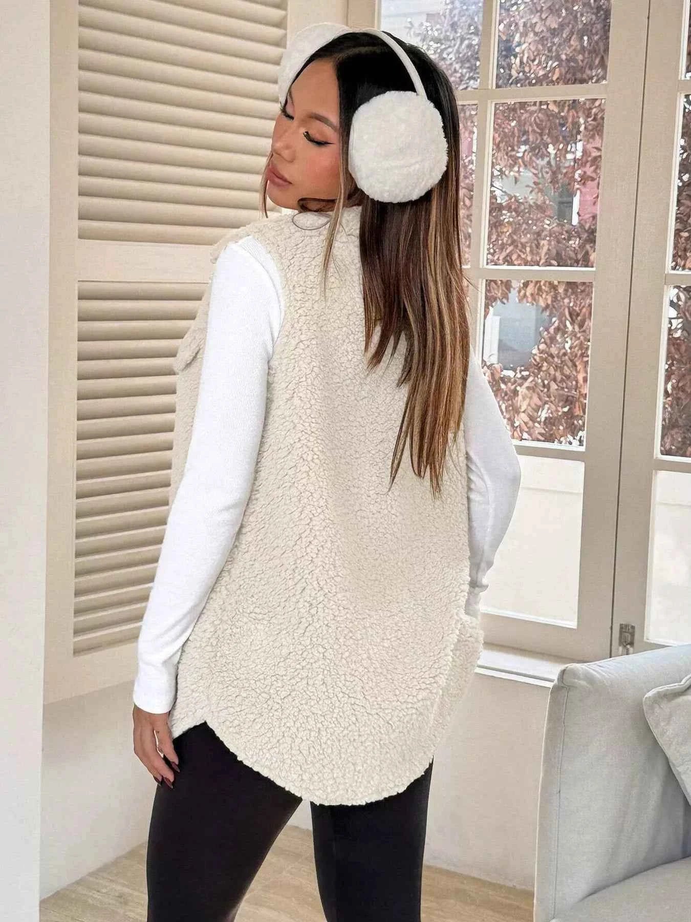 Button-Down Sherpa Fleece Vest Coat