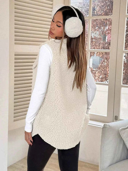 Button-Down Sherpa Fleece Vest Coat