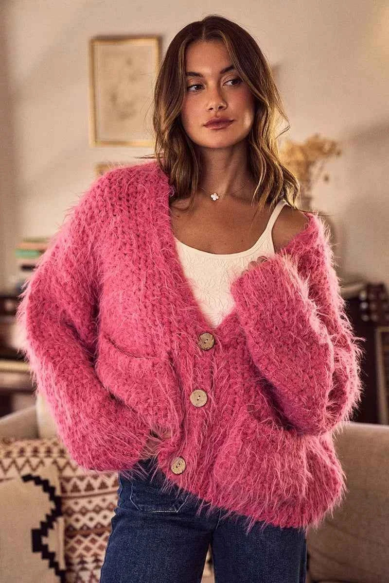 SO ME Soft Touch Hairy Loose Fit Cozy Sweater Cardigan