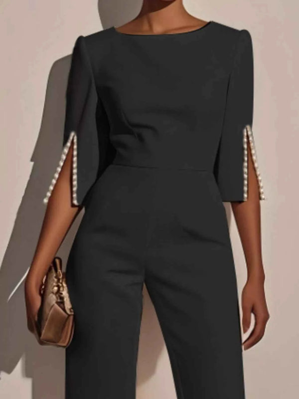 Wide-Leg Jumpsuit with Slit Sleeve
