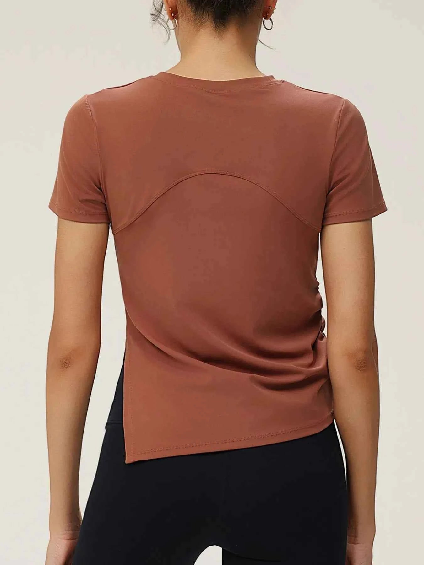 Full Size Slit Round Neck Short Sleeve Active T-Shirt Plus Size