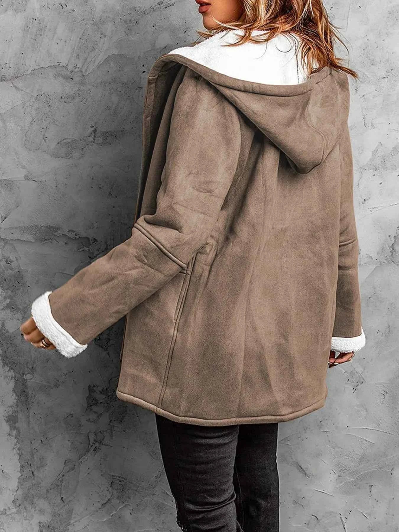 Full Size Cozy Sherpa Lined Toggle Coat with Hood Plus Size