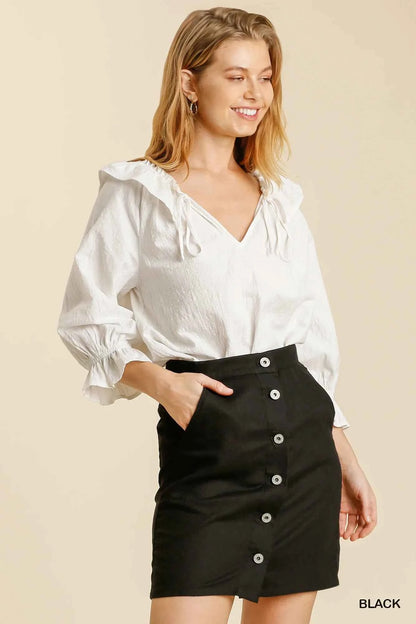 Umgee Linen Blend Skirt with Pockets - Stylish Button Down Design
