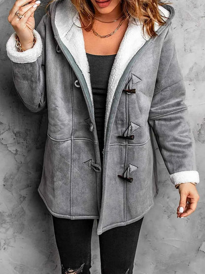 Full Size Cozy Sherpa Lined Toggle Coat with Hood Plus Size