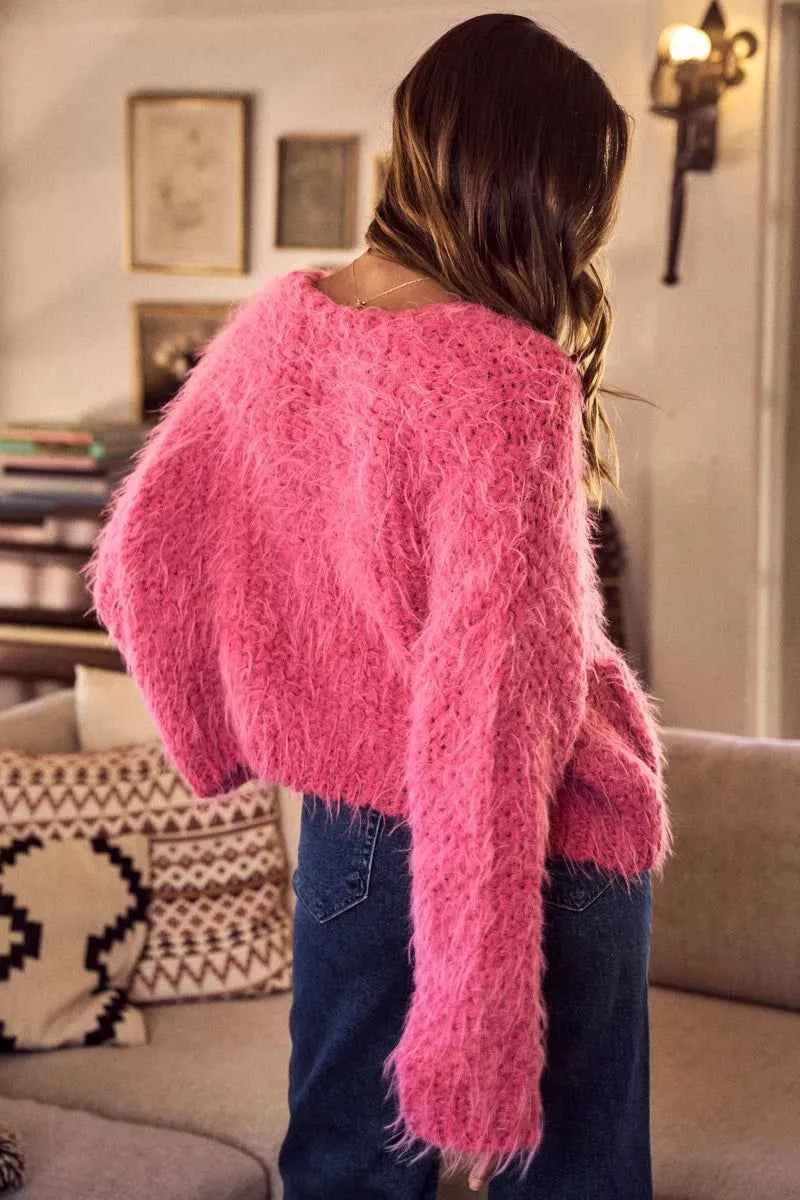 SO ME Soft Touch Hairy Loose Fit Cozy Sweater Cardigan