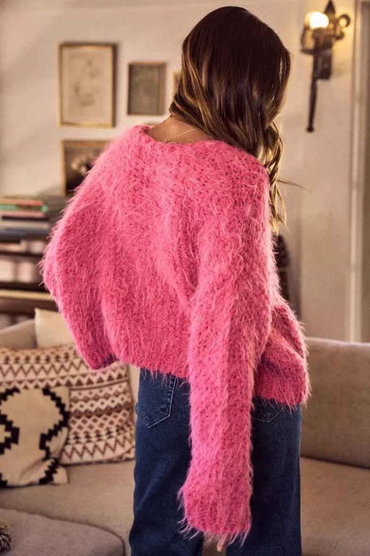 SO ME Soft Touch Hairy Loose Fit Cozy Sweater Cardigan