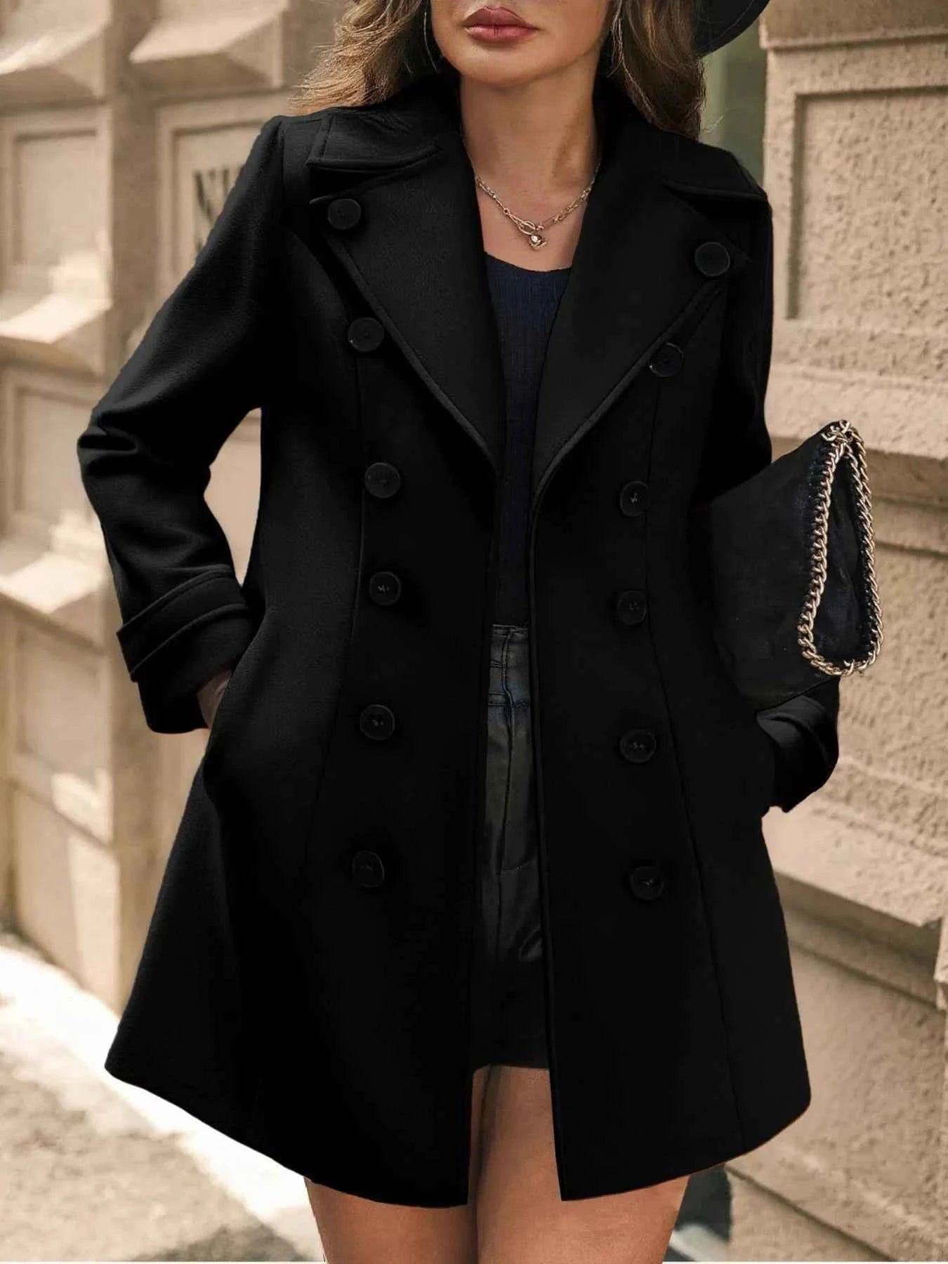 Double-Breasted Wool Blend Overcoat