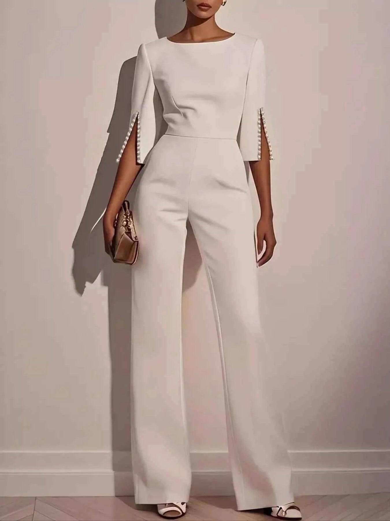 Wide-Leg Jumpsuit with Slit Sleeve
