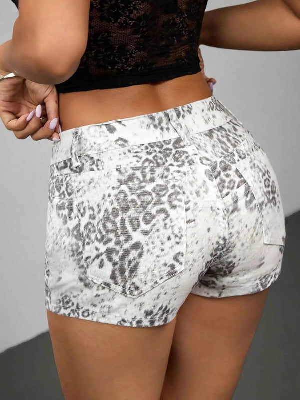 Leopard Print Denim Shorts
