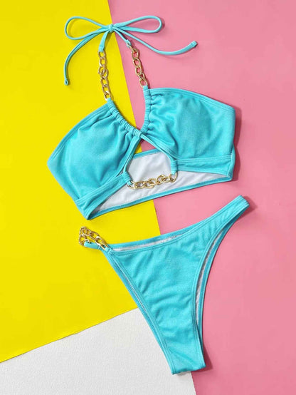 Halter Neck Bikini Set with Chain Detail - Two-Piece Swimwear
