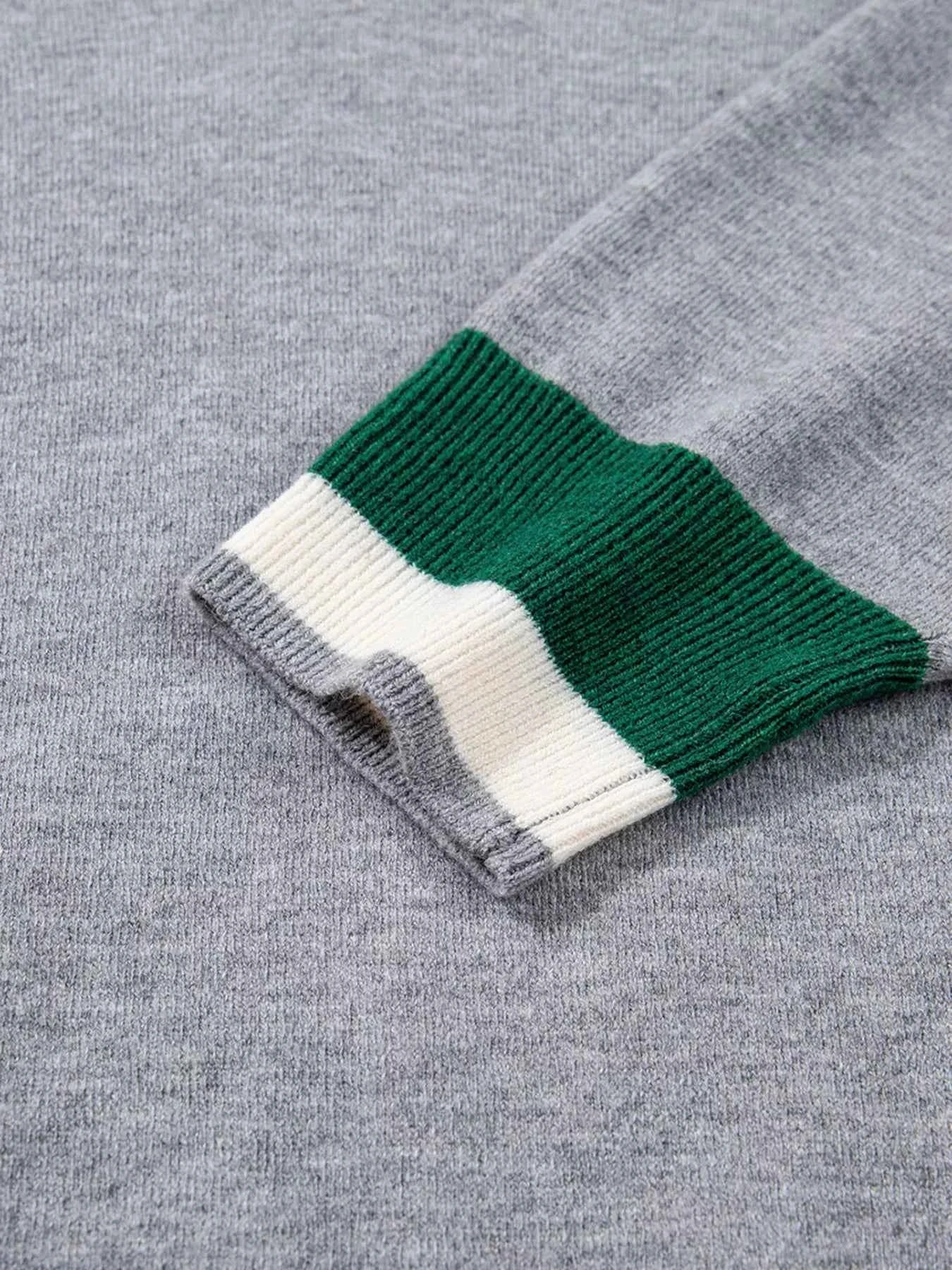 Contrast Striped Varsity Sweater with V Neck Design