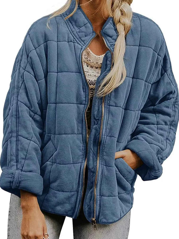 Full Size Zip Up Quilted Bomber Jacket Plus Size