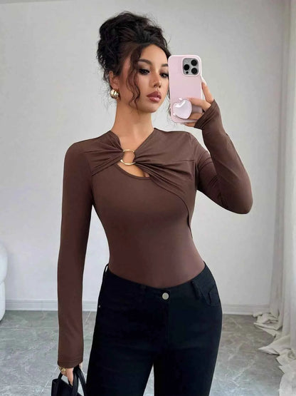 Twist Front Ring Detail Long Sleeve T-Shirt