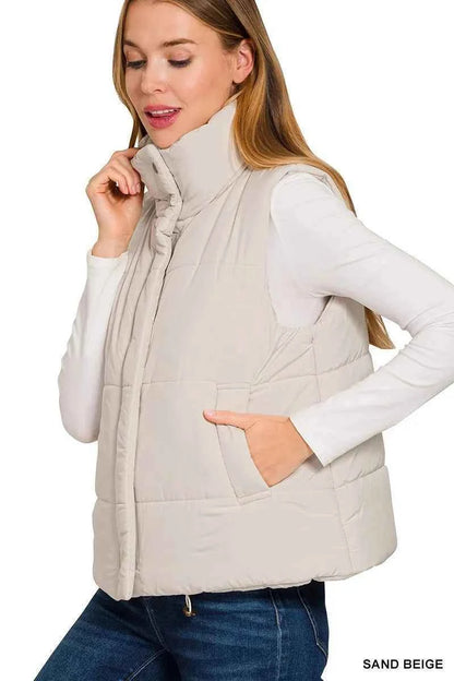 Zenana High Neck Zip-Up Vest Coat