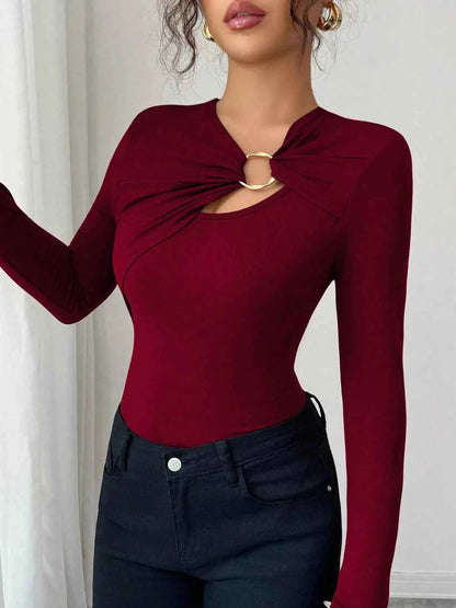 Twist Front Ring Detail Long Sleeve T-Shirt