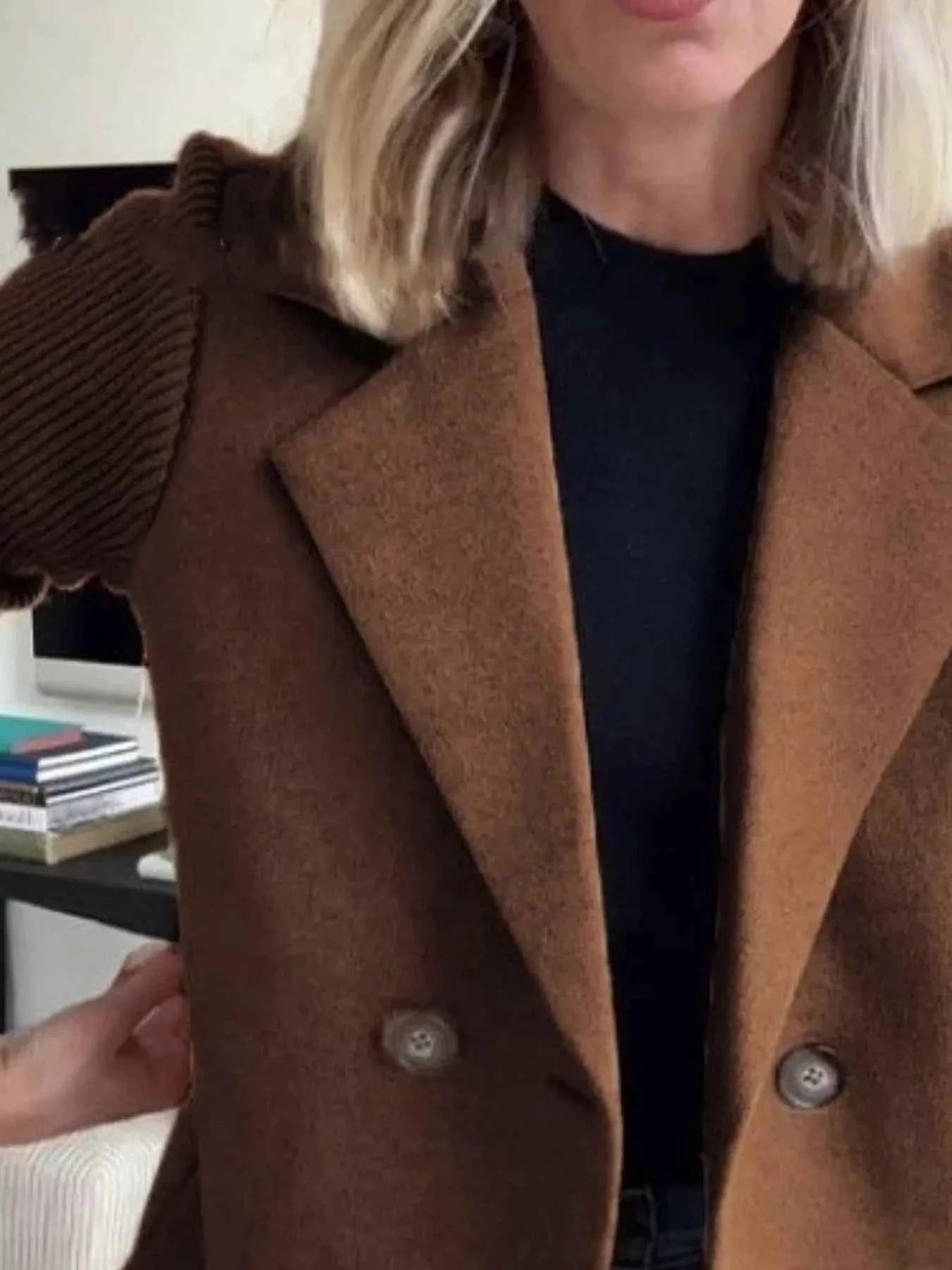 Full Size Knit Sleeve Double-Breasted Outerwear Plus Size