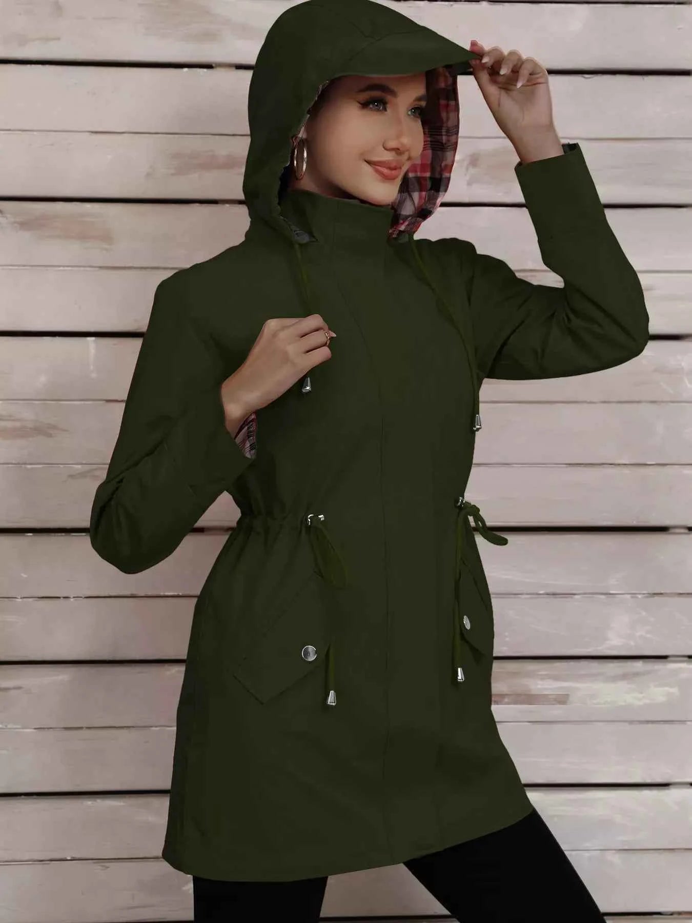 Drawstring Snap-Down Trench Coat