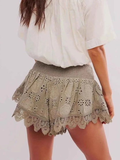 Lace Eyelet Ruffle Hem Shorts