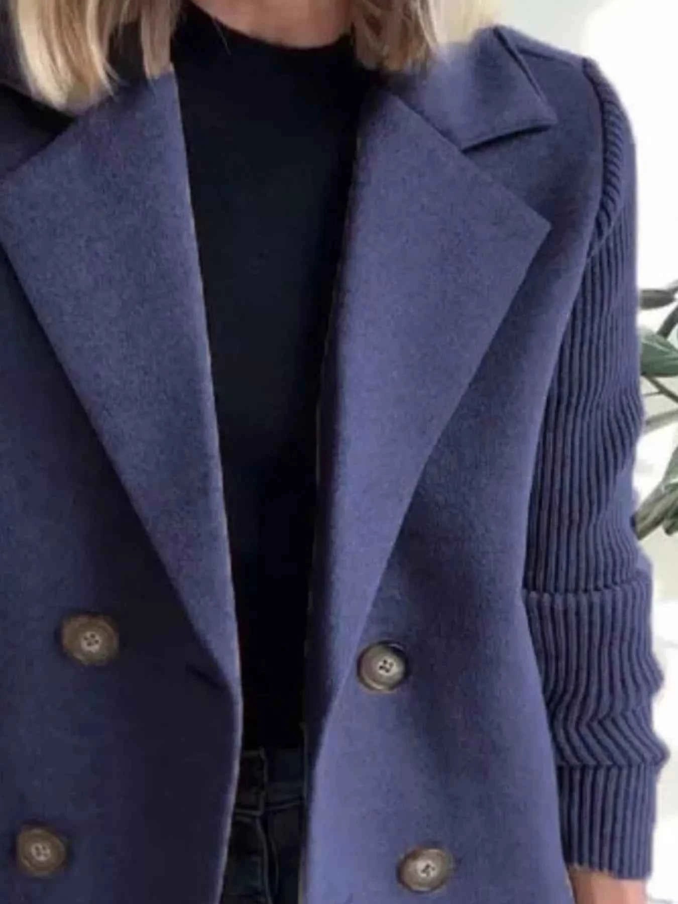 Full Size Knit Sleeve Double-Breasted Outerwear Plus Size