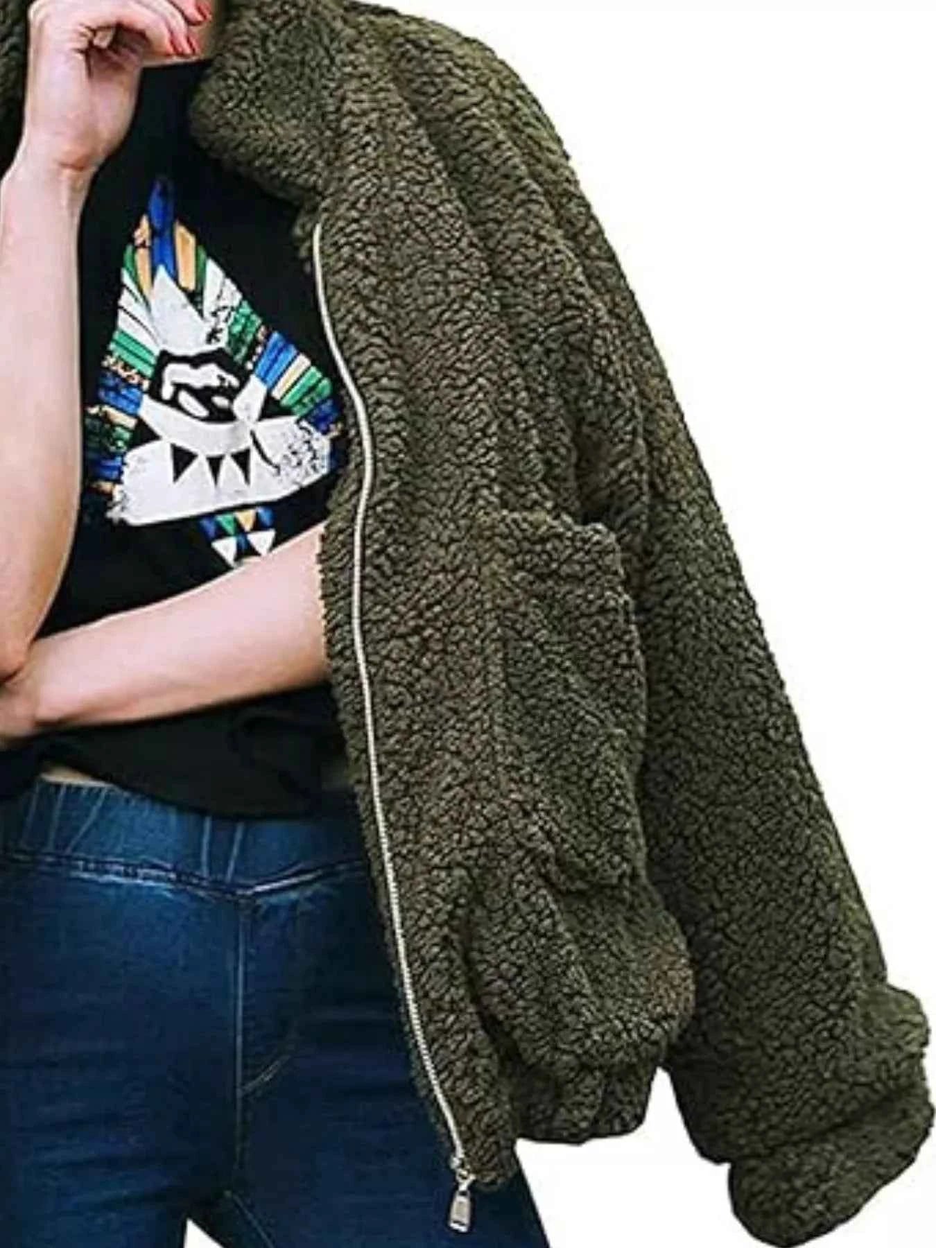 Full Size Plus Size Fleece Zip Up Jacket for Cozy Comfort